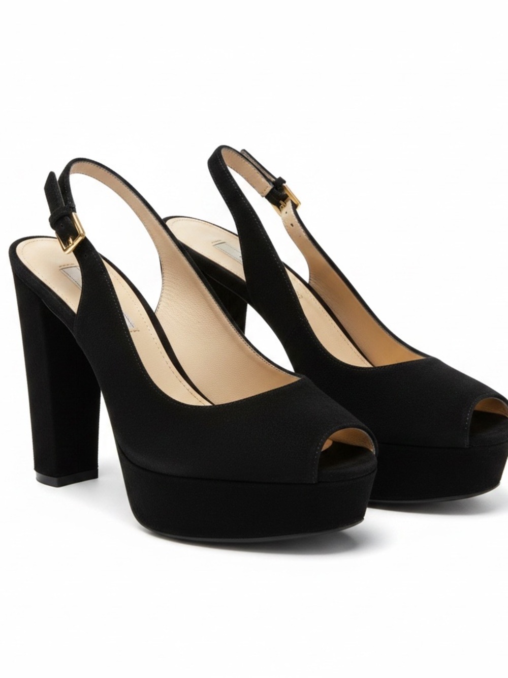 Prada Black Peep-Toe Platform Slingback Pumps